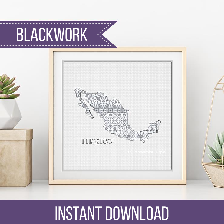 Mexico Blackwork Pattern Blackwork Pattern by Peppermint Purple