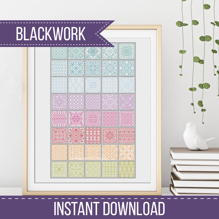 Rainbow Squares Blackwork Pattern by Peppermint Purple