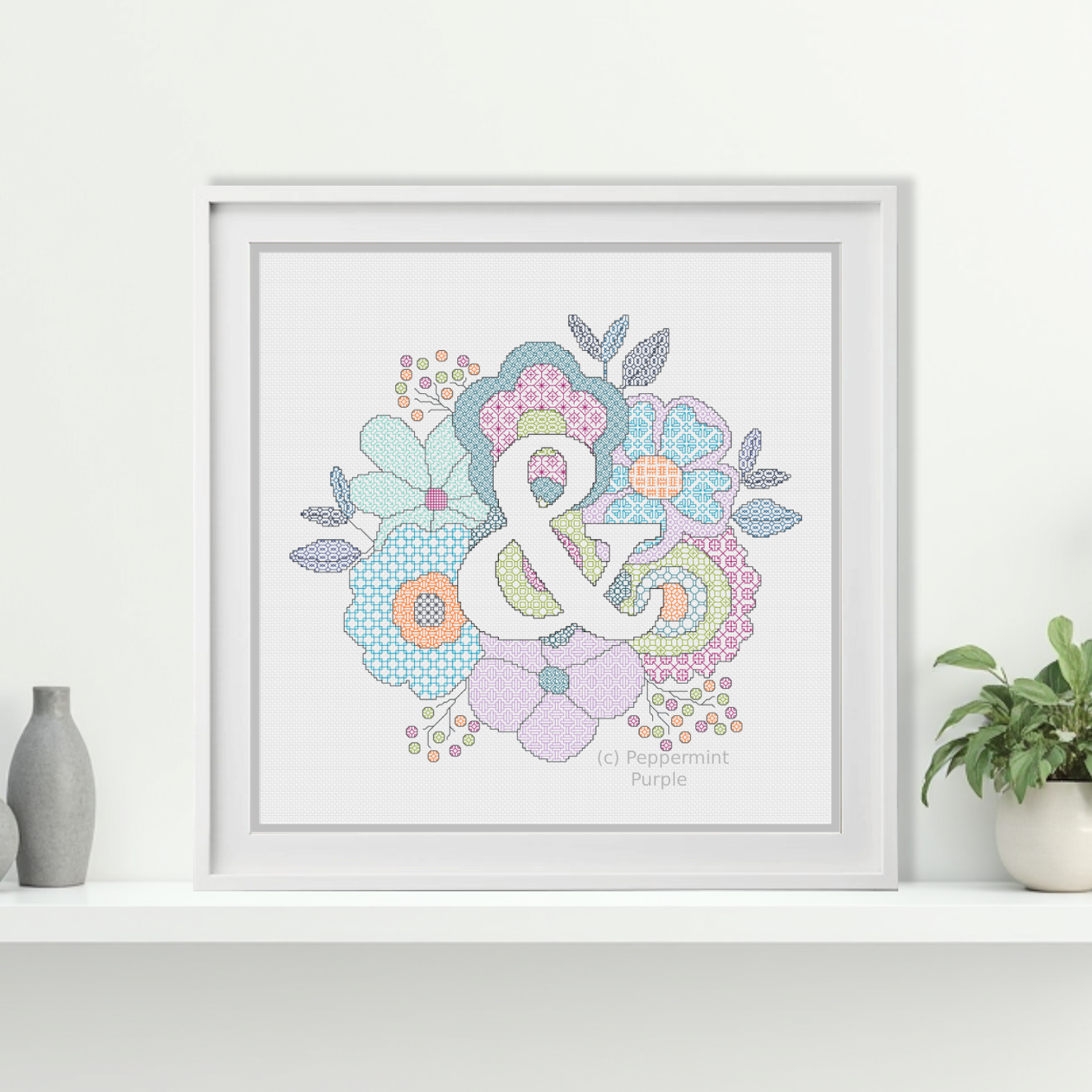 Floral Letters Blackwork Pattern by Peppermint Purple