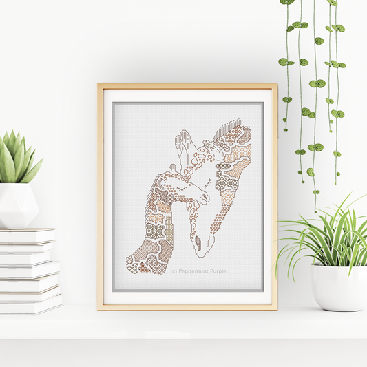 Giraffe Love Blackwork Pattern by Peppermint Purple