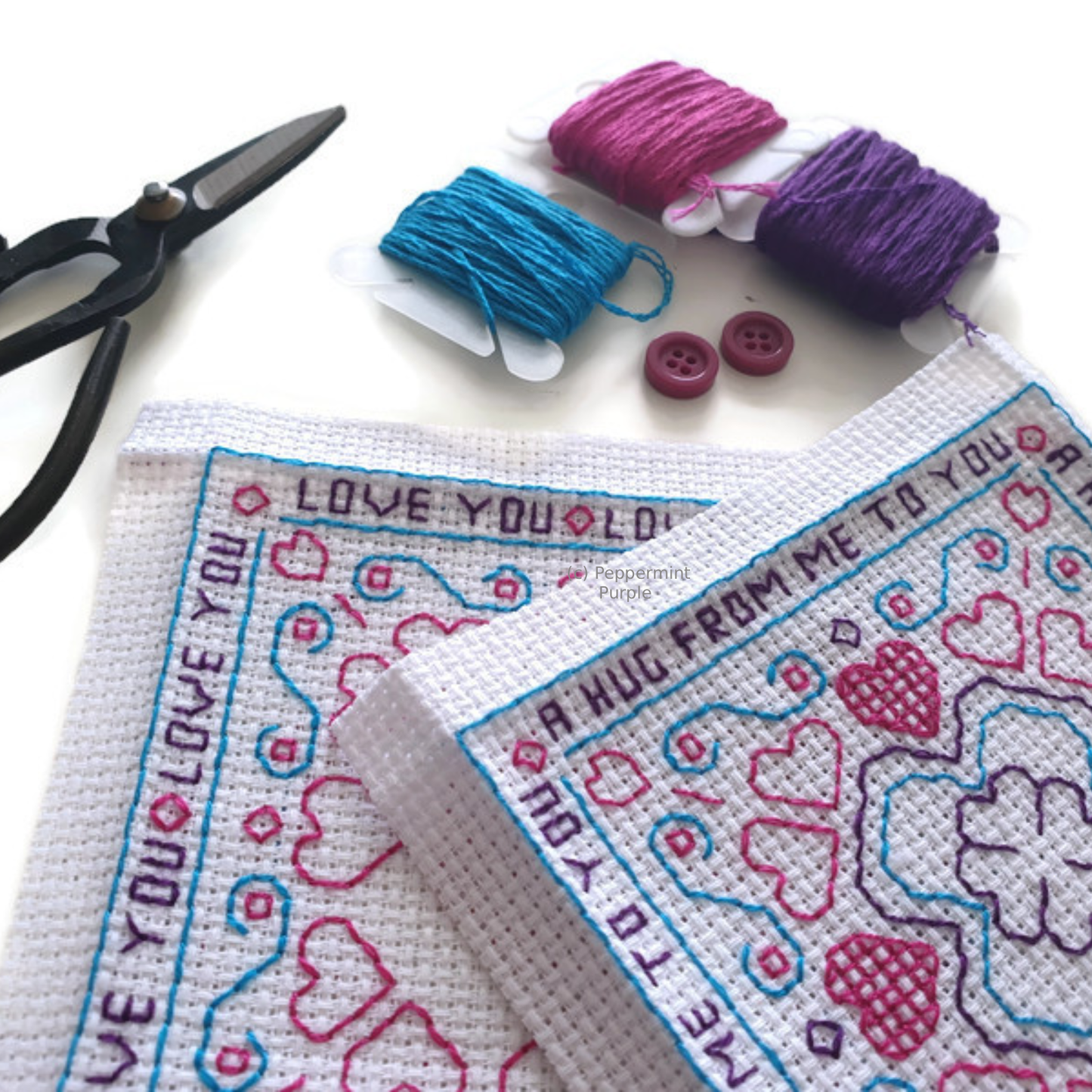 Pocket Hug Biscornu Blackwork Pattern by Peppermint Purple