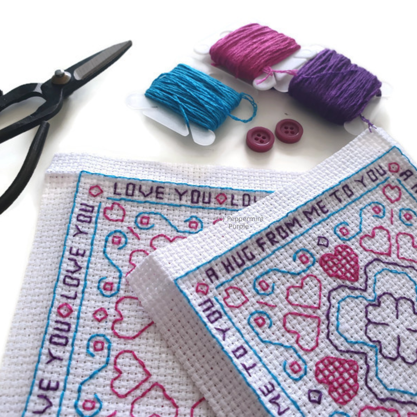 Pocket Hug Biscornu Blackwork Pattern by Peppermint Purple