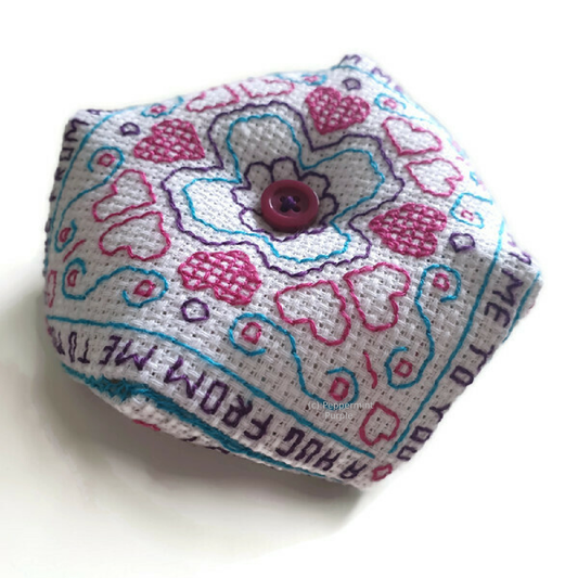 Pocket Hug Biscornu Blackwork Pattern by Peppermint Purple