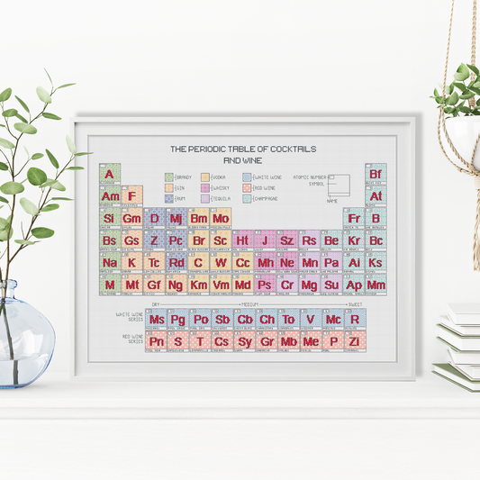 The Periodic Table of Cocktails & Wine Blackwork Pattern by Peppermint Purple
