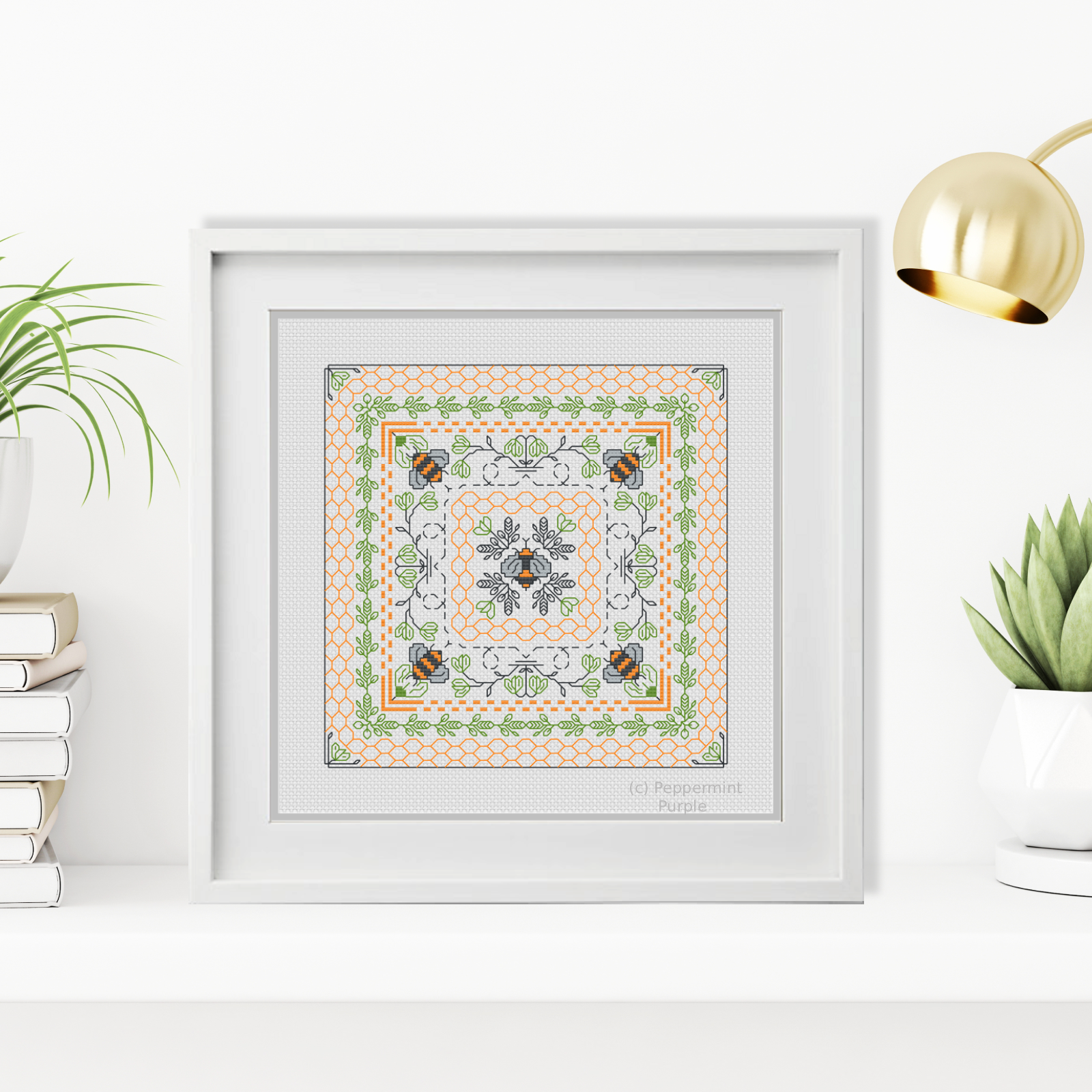 Hints of Bees Blackwork Pattern by Peppermint Purple