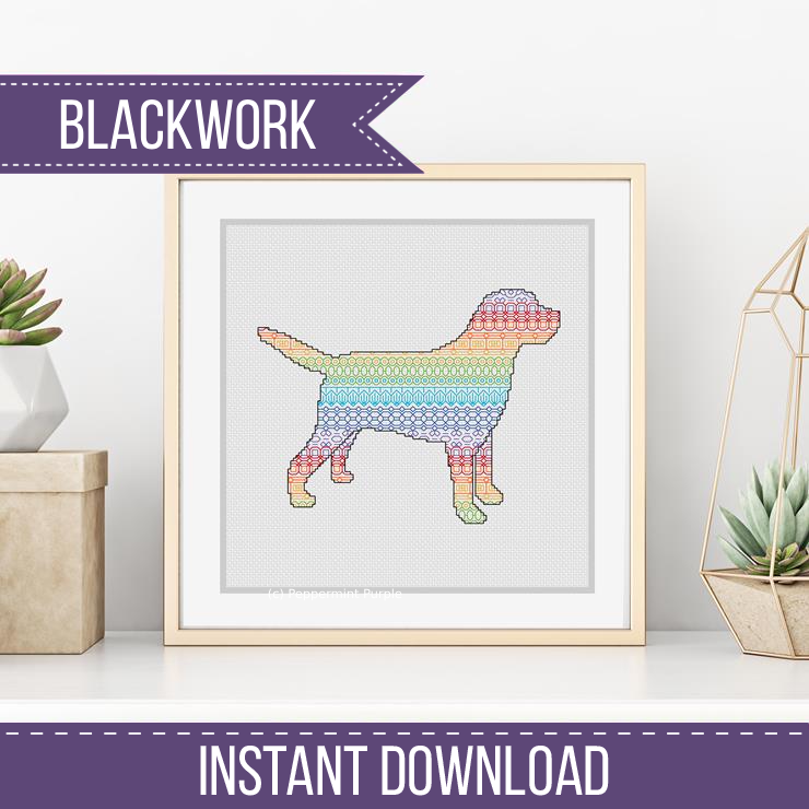 Labrador Silhouette Blackwork Pattern by Peppermint Purple
