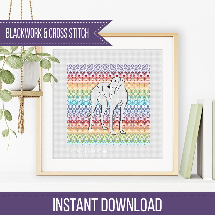 Greyhound Blackwork Pattern by Peppermint Purple