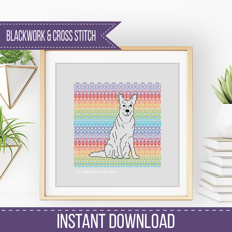 German Shepherd Blackwork Pattern by Peppermint Purple