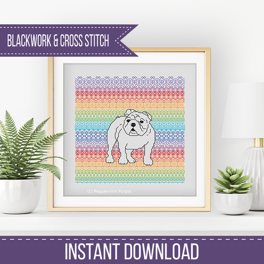 British Bulldog Blackwork Pattern by Peppermint Purple