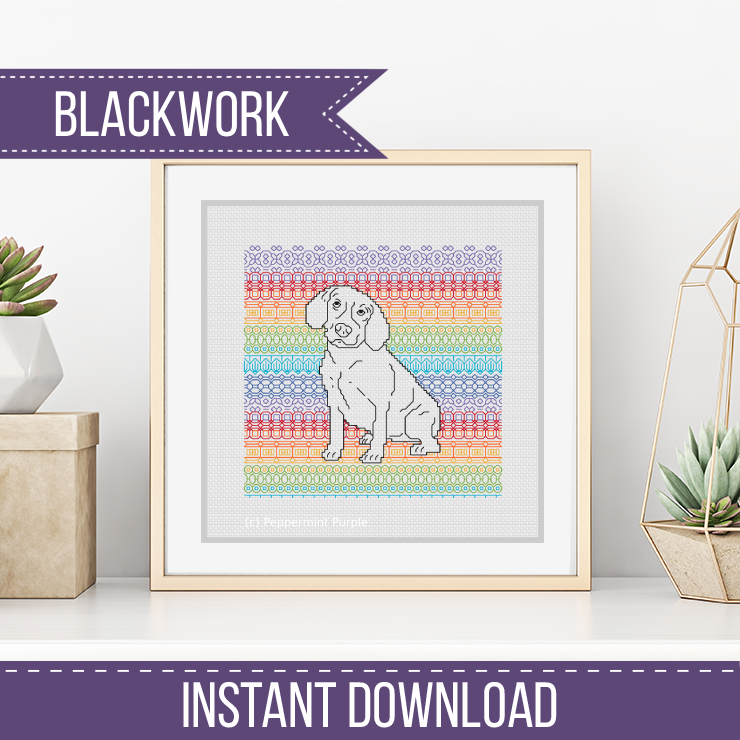Beagle Blackwork Blackwork Pattern by Peppermint Purple