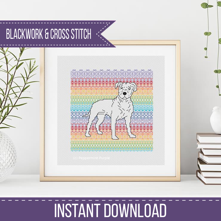 Staffordshire Bull Terrier Blackwork Pattern by Peppermint Purple