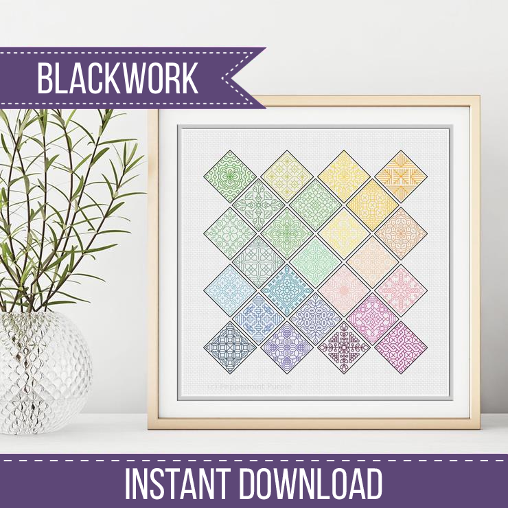 25 Diamonds Blackwork Pattern Blackwork Pattern by Peppermint Purple