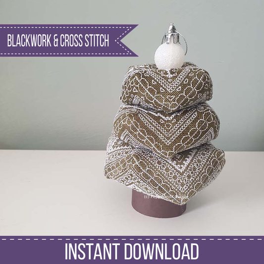 Stackable Tree Biscornu Set Blackwork Pattern by Peppermint Purple