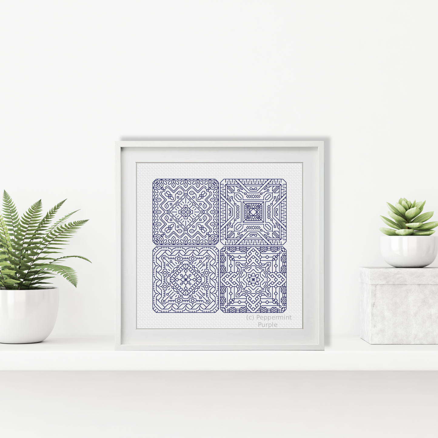 Dutch Tiles Mini Set 3 Blackwork Pattern by Peppermint Purple