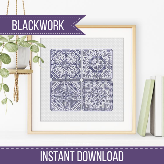 Dutch Tiles Mini Set 4 Blackwork Pattern by Peppermint Purple