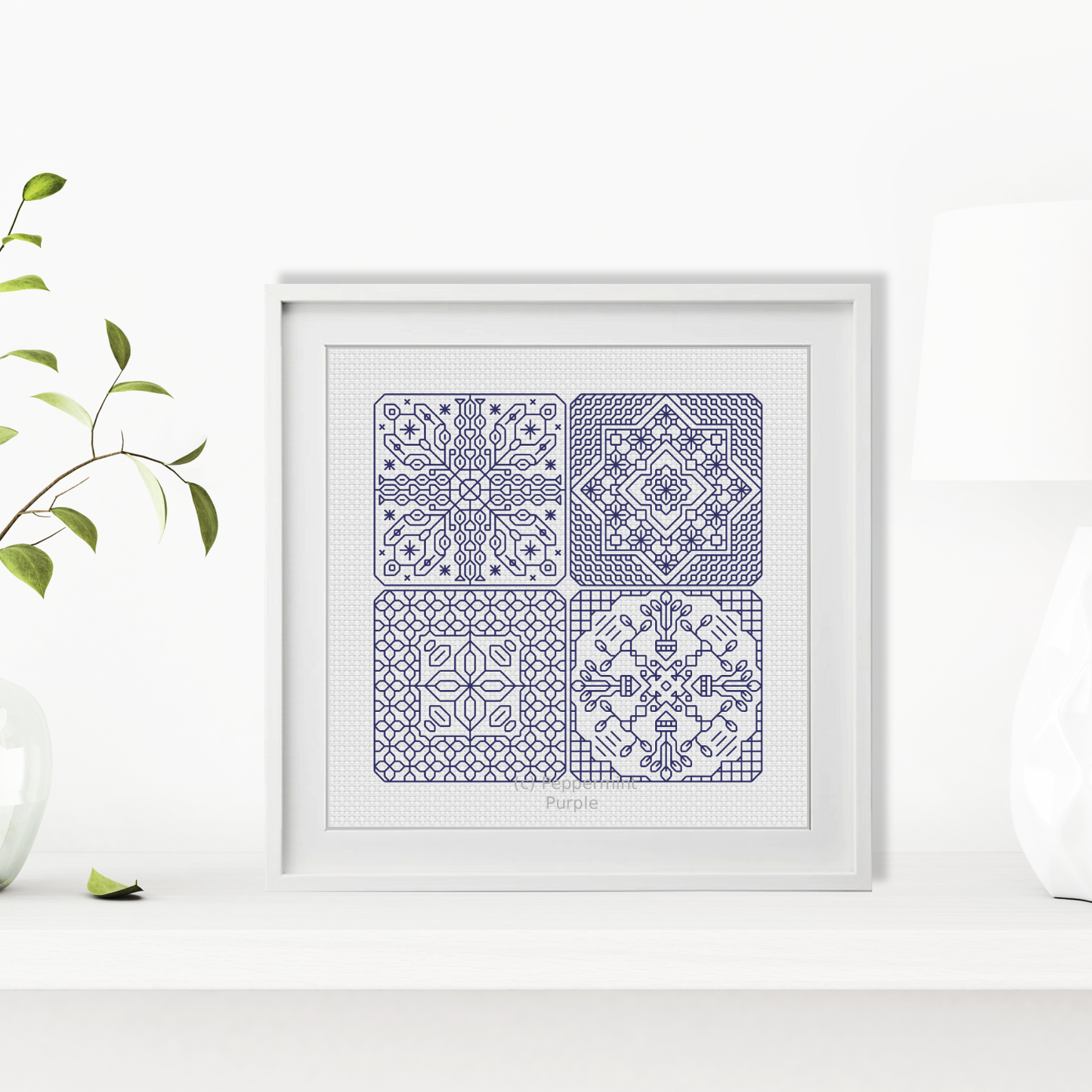 Dutch Tiles Mini Set 6 Blackwork Pattern by Peppermint Purple