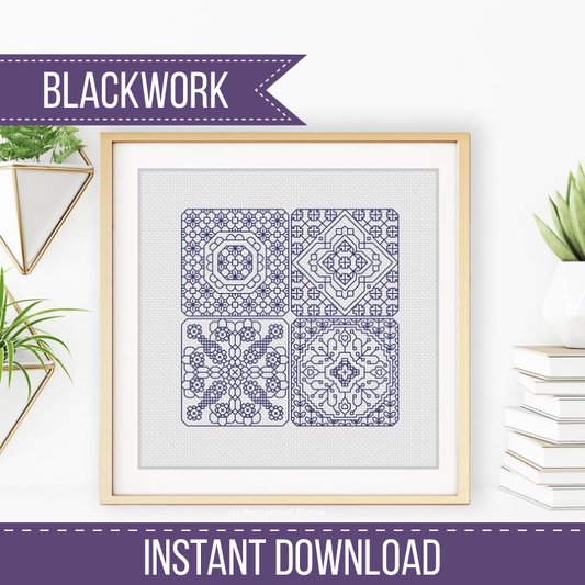 Dutch Tiles Mini Set 5 Blackwork Pattern by Peppermint Purple