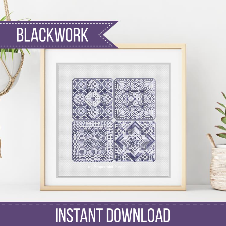 Dutch Tiles Mini Set 8 Blackwork Pattern by Peppermint Purple