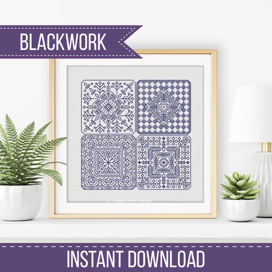 Dutch Tiles Mini Set 9 Blackwork Pattern by Peppermint Purple