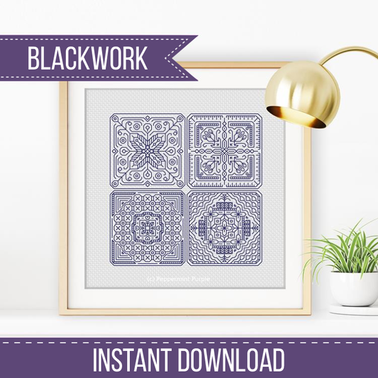 Dutch Tiles Mini Set 11 Blackwork Pattern by Peppermint Purple