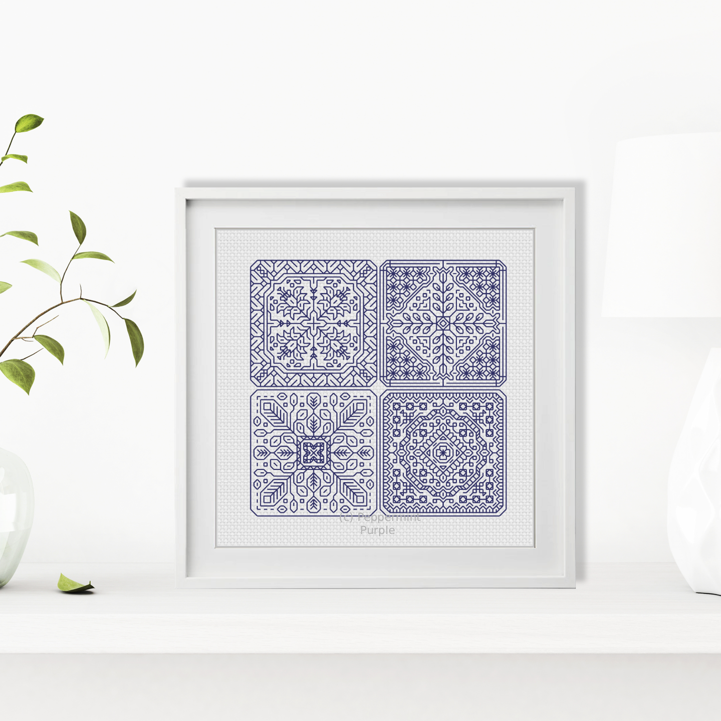 Dutch Tiles Mini Set 13 Blackwork Pattern by Peppermint Purple