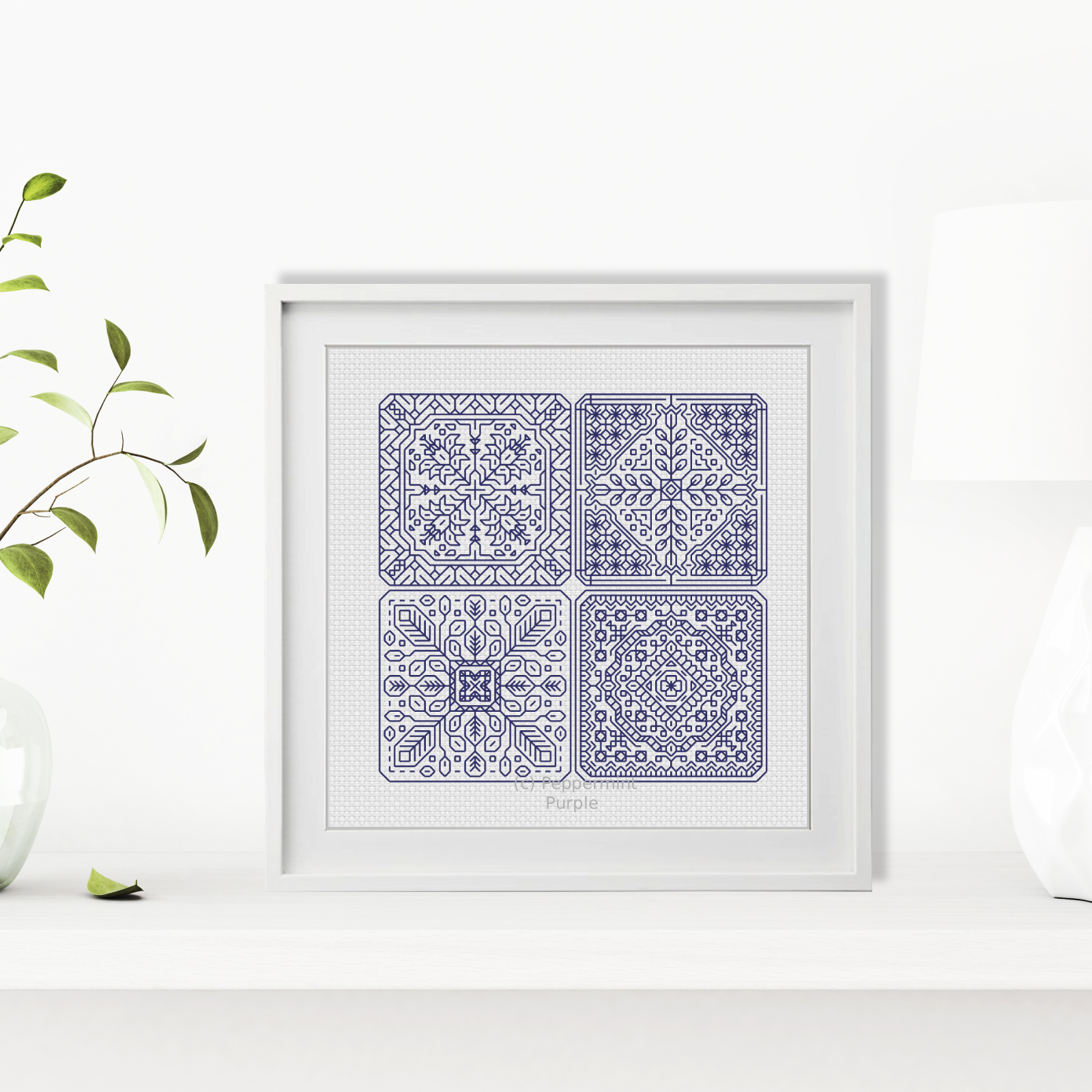 Dutch Tiles Mini Set 13 Blackwork Pattern by Peppermint Purple