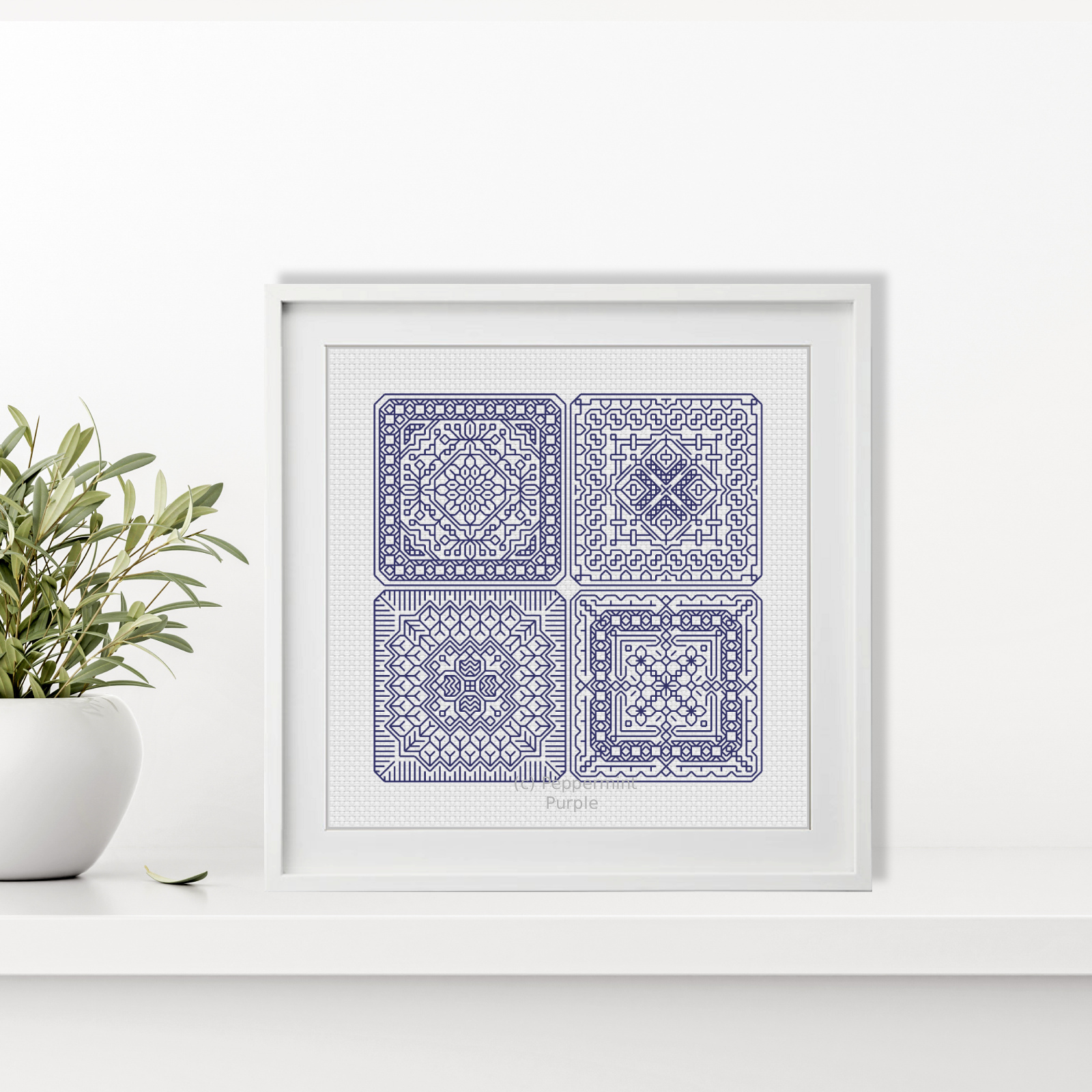 Dutch Tiles Mini Set 16 Blackwork Pattern by Peppermint Purple