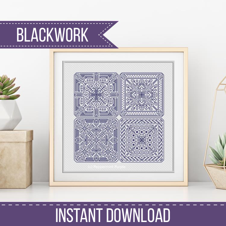 Dutch Tiles Mini Set 14 Blackwork Pattern by Peppermint Purple