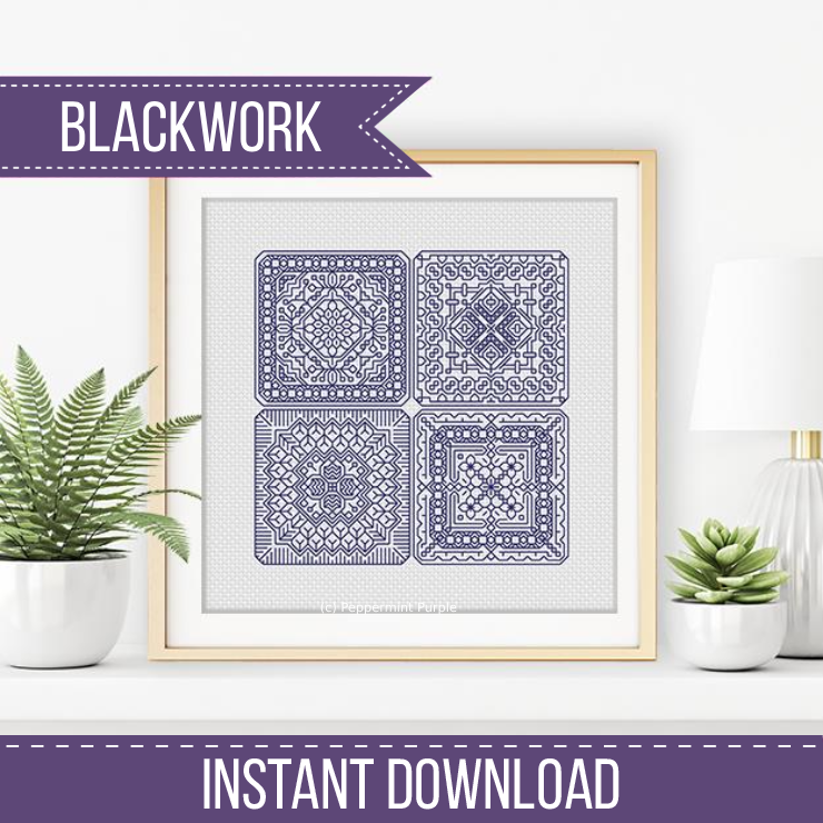 Dutch Tiles Mini Set 16 Blackwork Pattern by Peppermint Purple