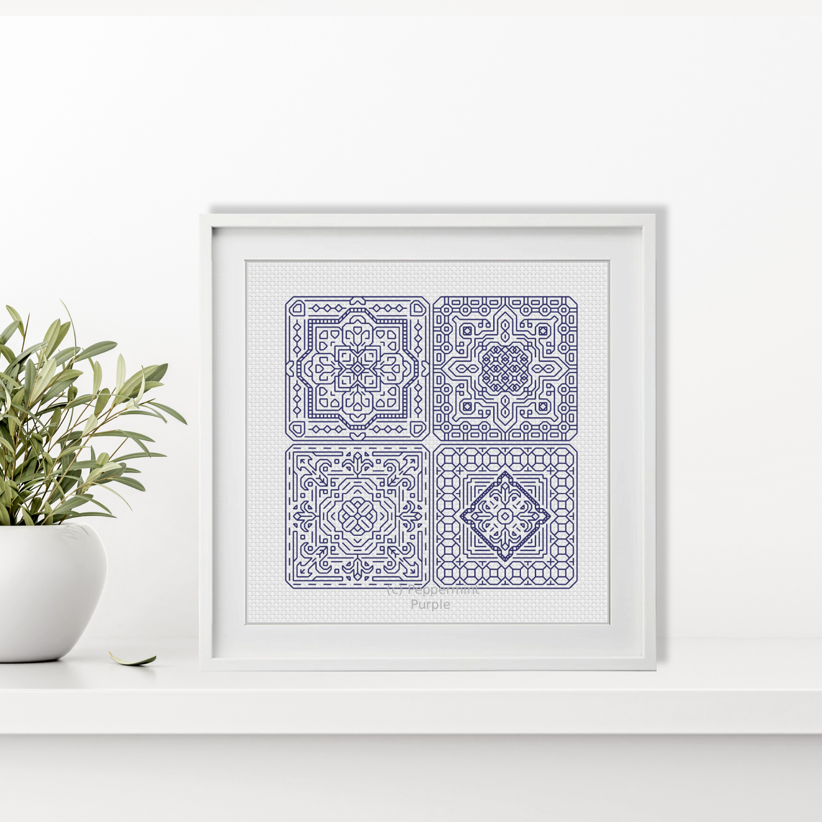 Dutch Tiles Mini Set 17 Blackwork Pattern by Peppermint Purple