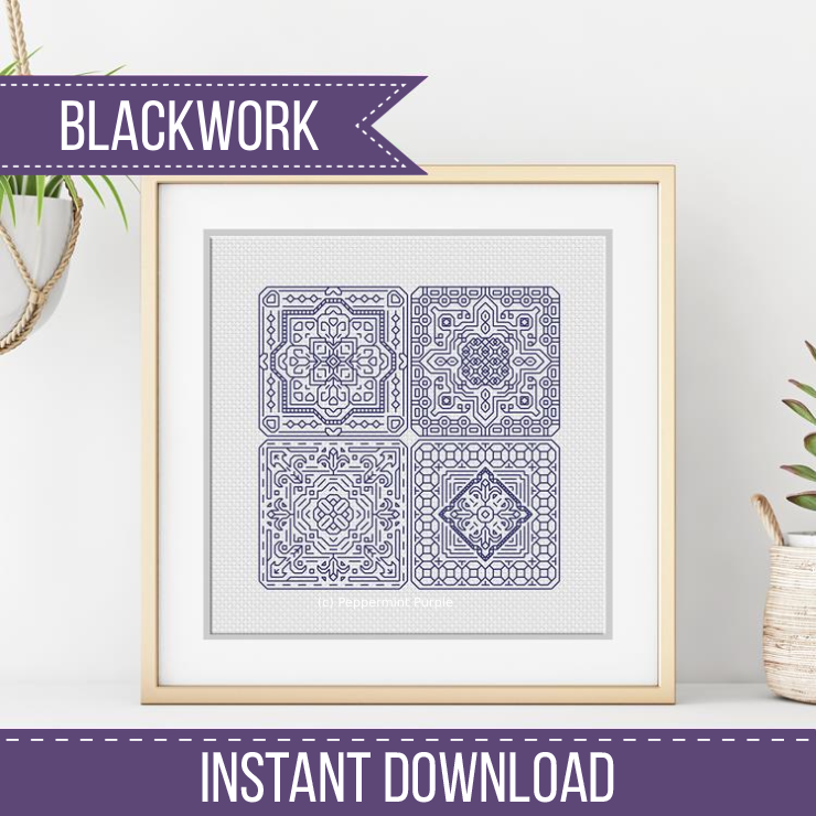 Dutch Tiles Mini Set 17 Blackwork Pattern by Peppermint Purple