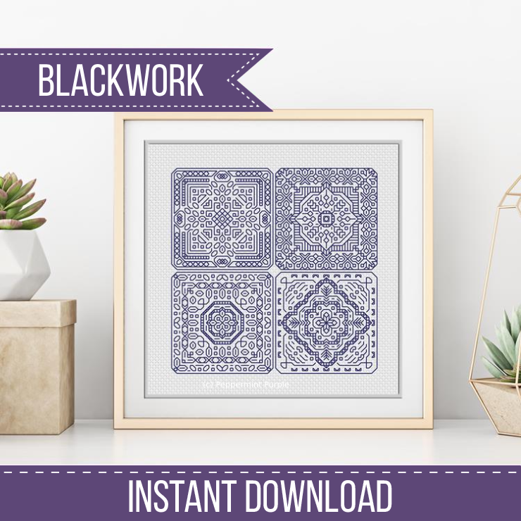 Dutch Tiles Mini Set 19 Blackwork Pattern by Peppermint Purple