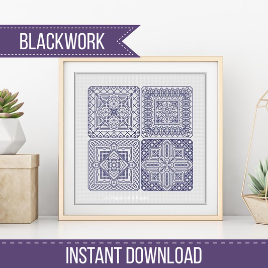 Dutch Tiles Mini Set 20 Blackwork Pattern by Peppermint Purple