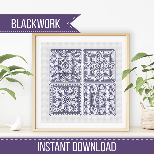 Dutch Tiles Mini Set 23 Blackwork Pattern by Peppermint Purple