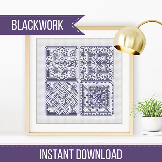 Dutch Tiles Mini Set 24 Blackwork Pattern by Peppermint Purple