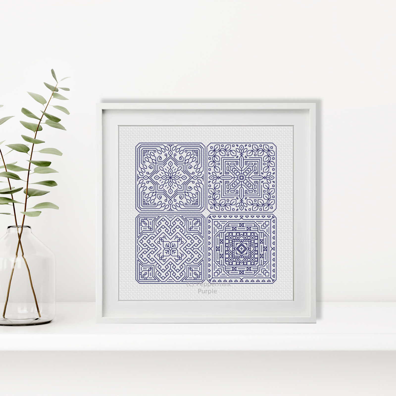 Dutch Tiles Mini Set 24 Blackwork Pattern by Peppermint Purple