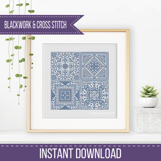 Turkish Tiles Mini Set 1 Blackwork Pattern by Peppermint Purple