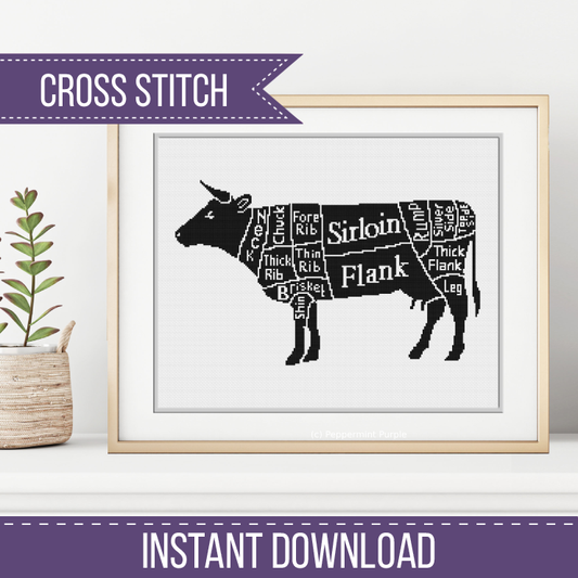 Meat Cuts - Cow Cross Stitch Pattern by Peppermint Purple