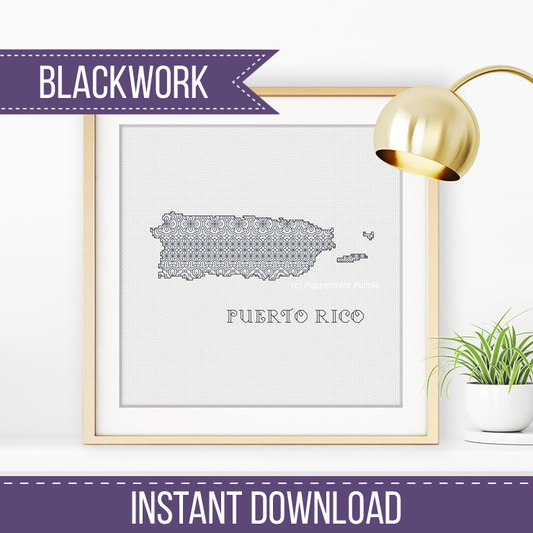 Puerto Rico Blackwork Blackwork Pattern by Peppermint Purple