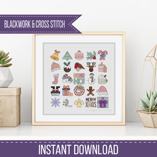 Mini Christmas Motifs Blackwork Pattern by Peppermint Purple