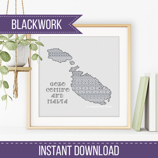 Gozo, Comino & Malta Blackwork Pattern by Peppermint Purple