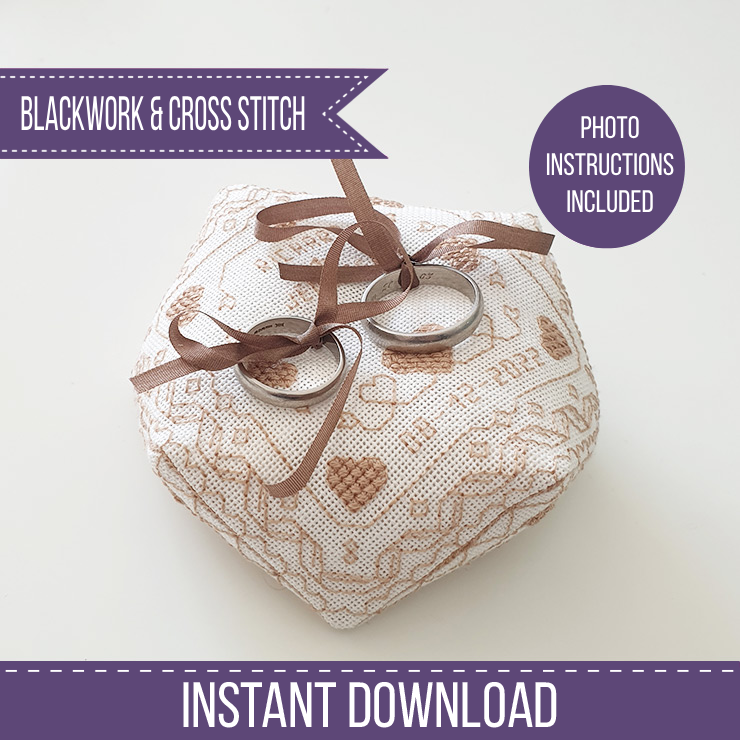 Wedding Biscornu Blackwork Pattern by Peppermint Purple