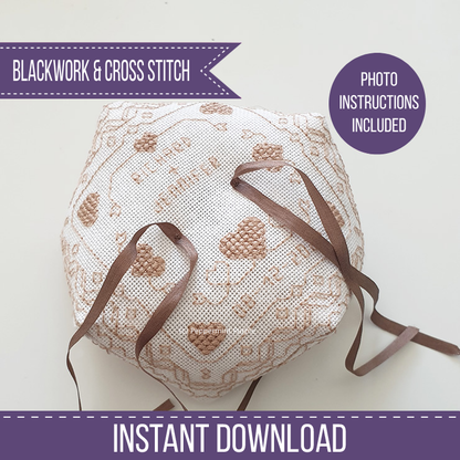 Wedding Biscornu Blackwork Pattern by Peppermint Purple