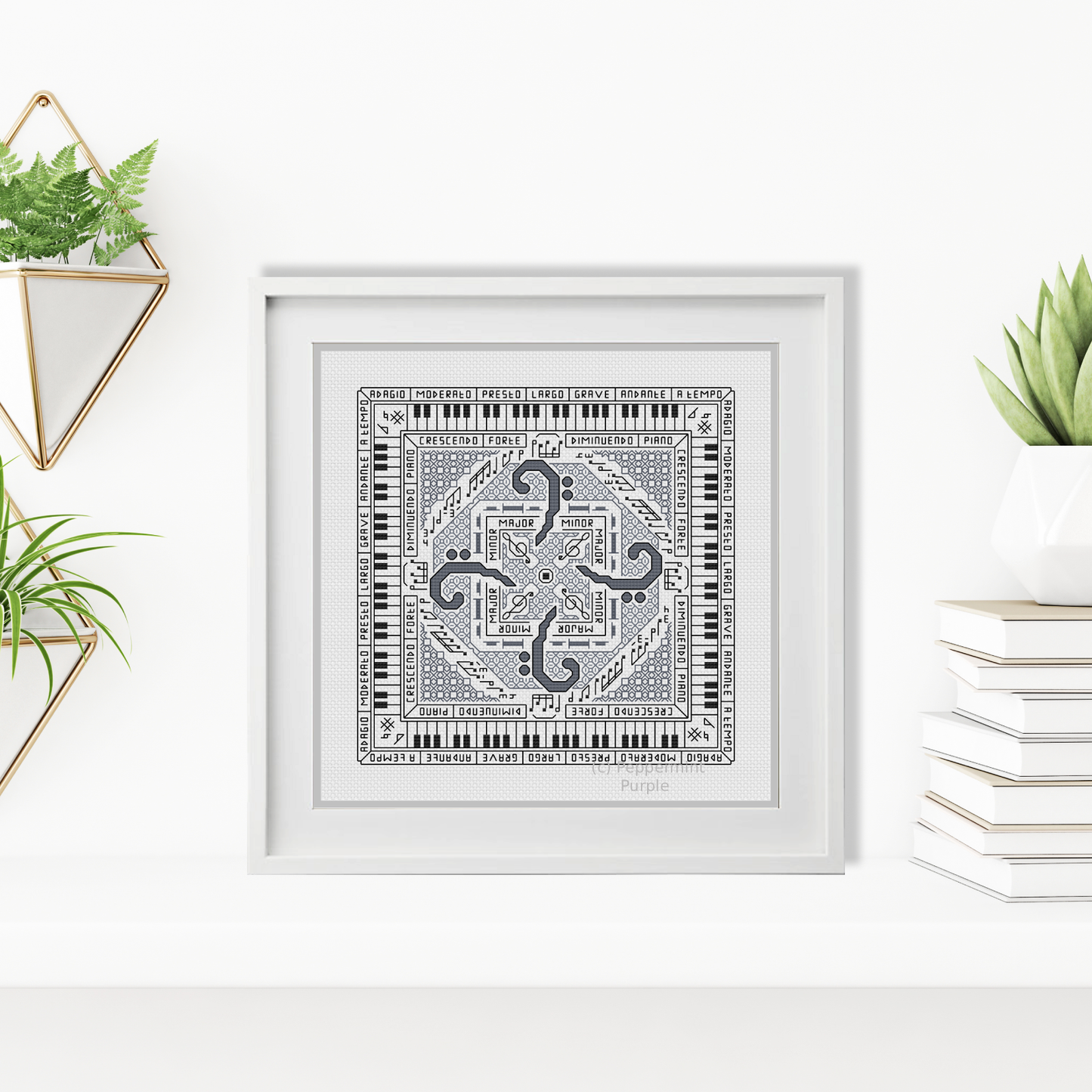 Hints of Music - Bass Clef Edition Blackwork Pattern by Peppermint Purple