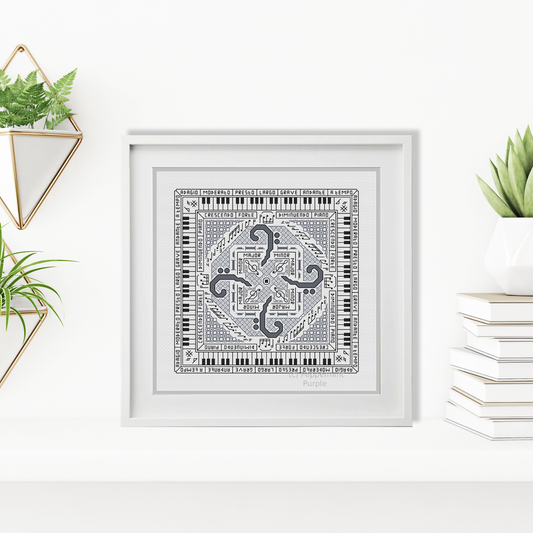 Hints of Music - Bass Clef Edition Blackwork Pattern by Peppermint Purple