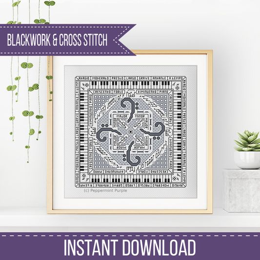 Hints of Music - Bass Clef Edition Blackwork Pattern by Peppermint Purple