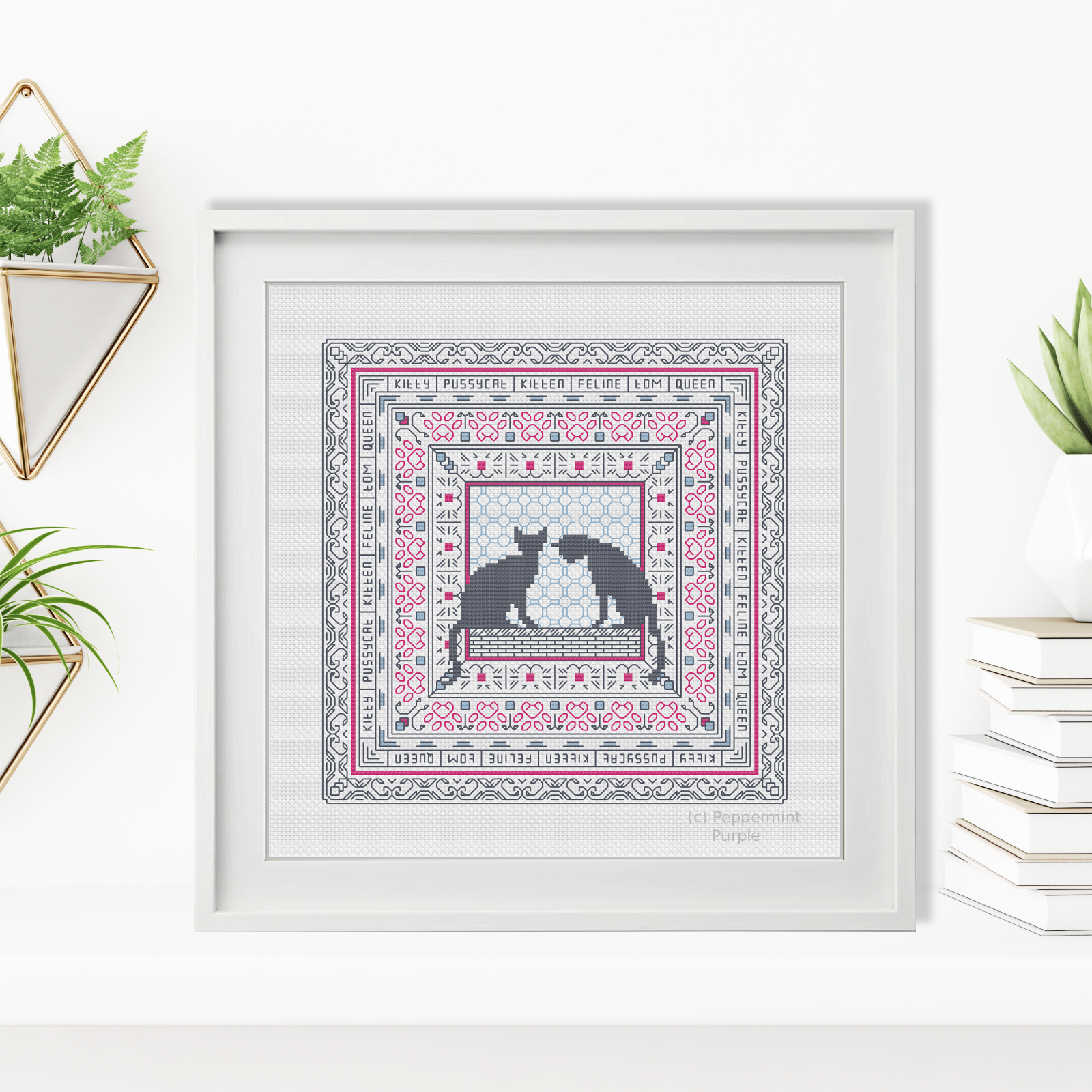 Hints of Cats Blackwork Pattern by Peppermint Purple