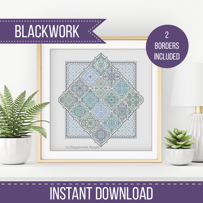 Moroccan Tiles Blackwork Pattern by Peppermint Purple