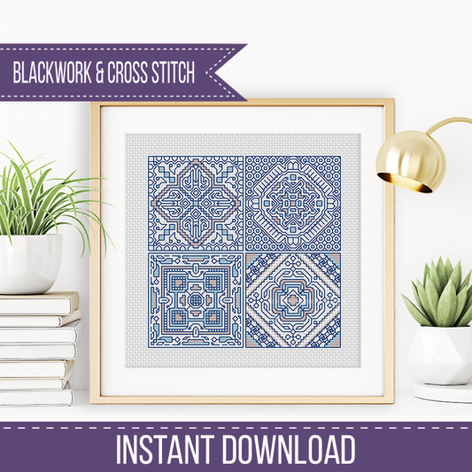 Turkish Tiles Mini Set 3 Blackwork Pattern by Peppermint Purple