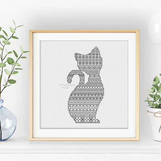 Cat Silhouette Blackwork Pattern by Peppermint Purple